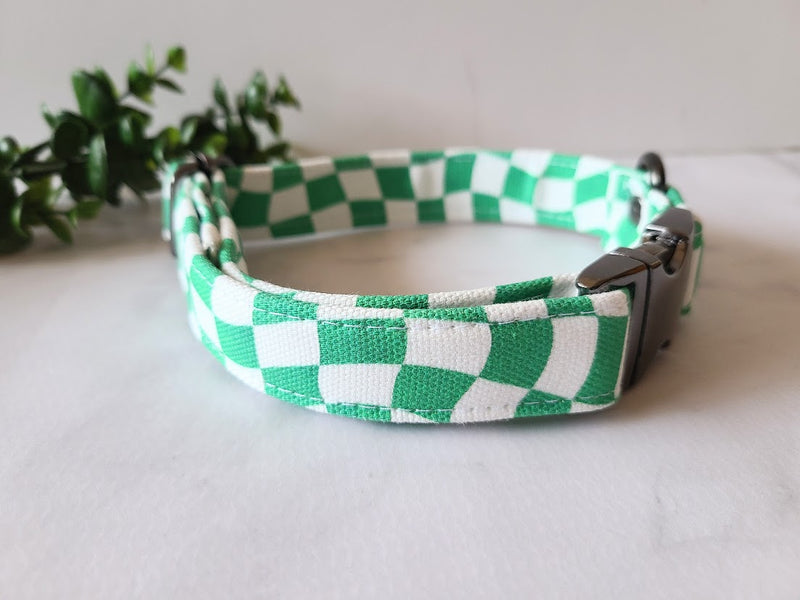 Groovy Check Lime Dog Collar