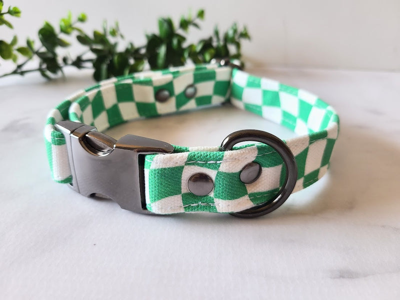 Groovy Check Lime Dog Collar