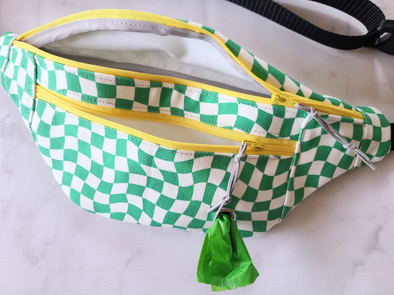 Groovy Check Lime Dog Walking Fanny Pack - Sling Bag