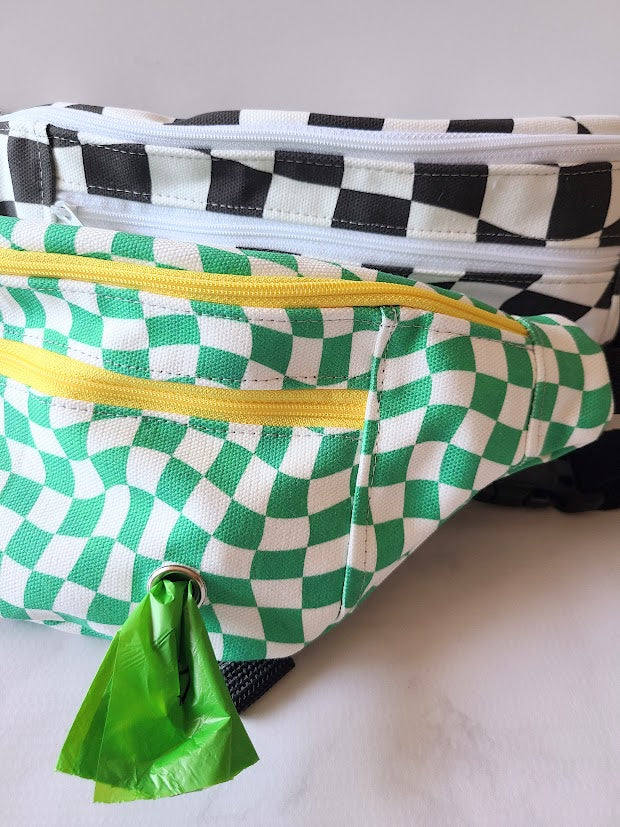 Groovy Check Lime Dog Walking Fanny Pack - Sling Bag