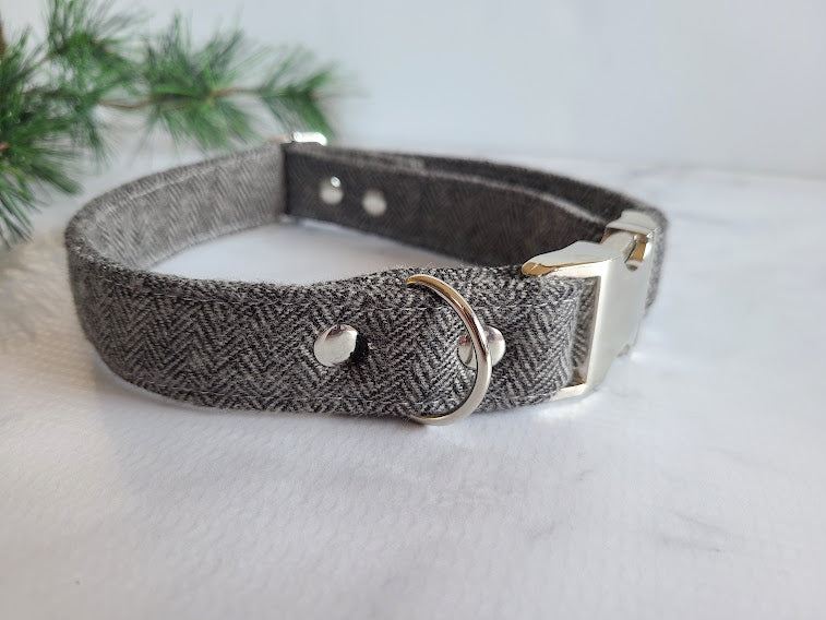 Charcoal Herringbone Dog Collar