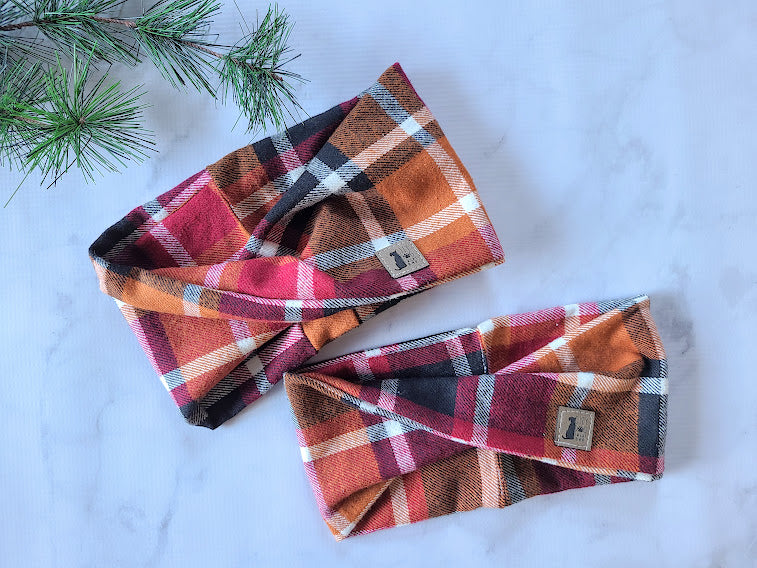 Cinnamon Plaid Flannel Infinity Scarf - Twisted Winter Scarf - Matching Pawrent Scarf - Dog Parent
